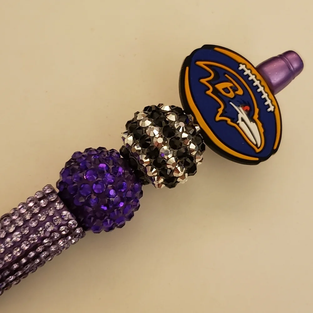 Handmade Rhinestone Baltimore Ravens Football Beaded Silicone Focal Bead Pen
